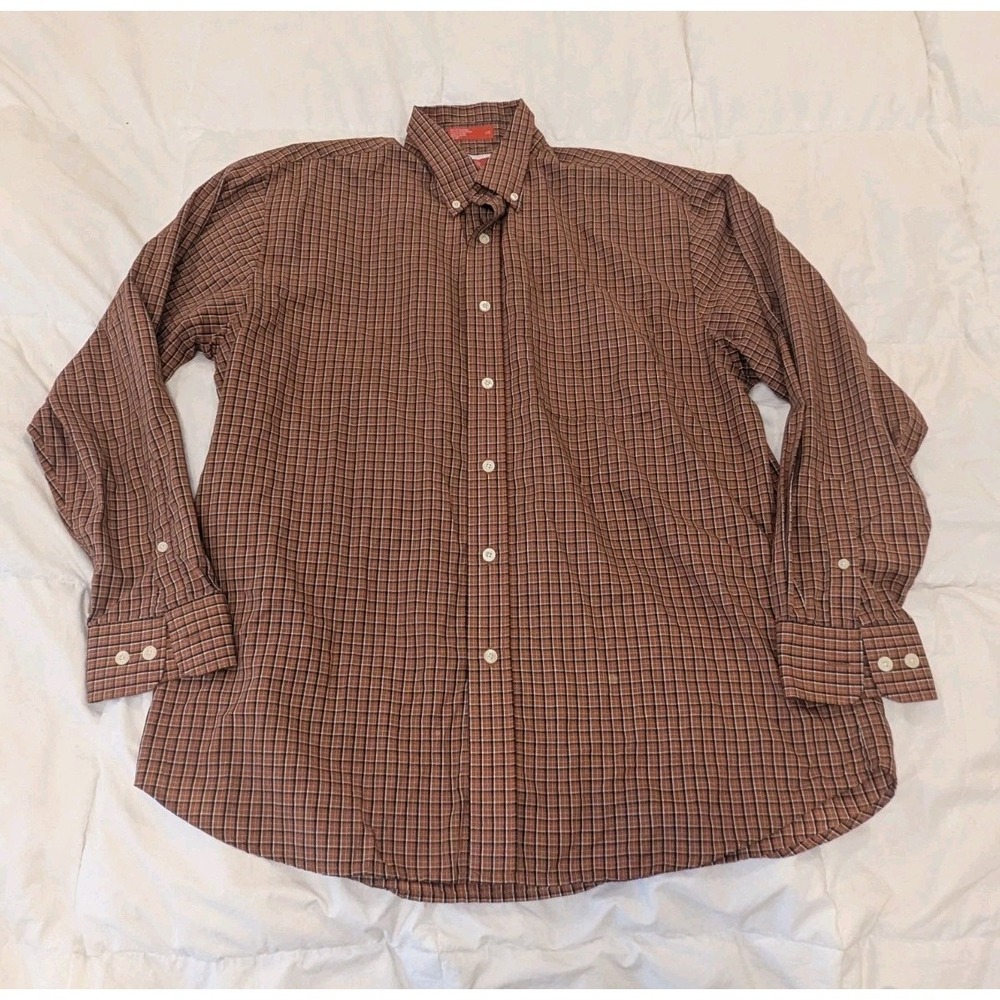 Quiet Luxury Earth Tone Plaid Button Up Mens Large Preppy Grunge